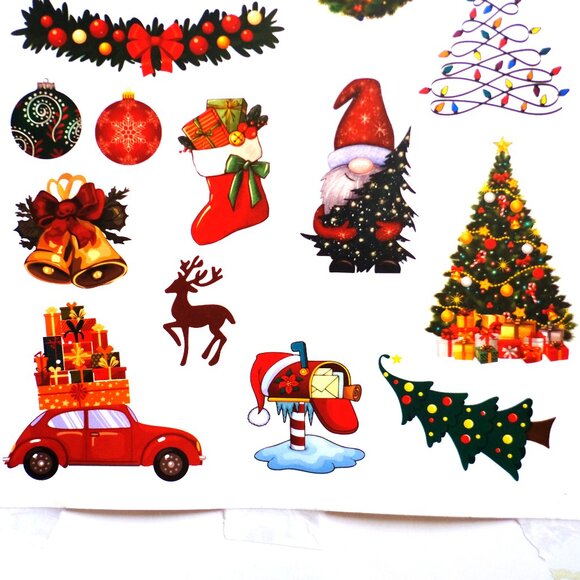 18 Handmade Colorful Christmas Stickers, holiday, decorate, gnome, tree, wreath, - Picture 3 of 3